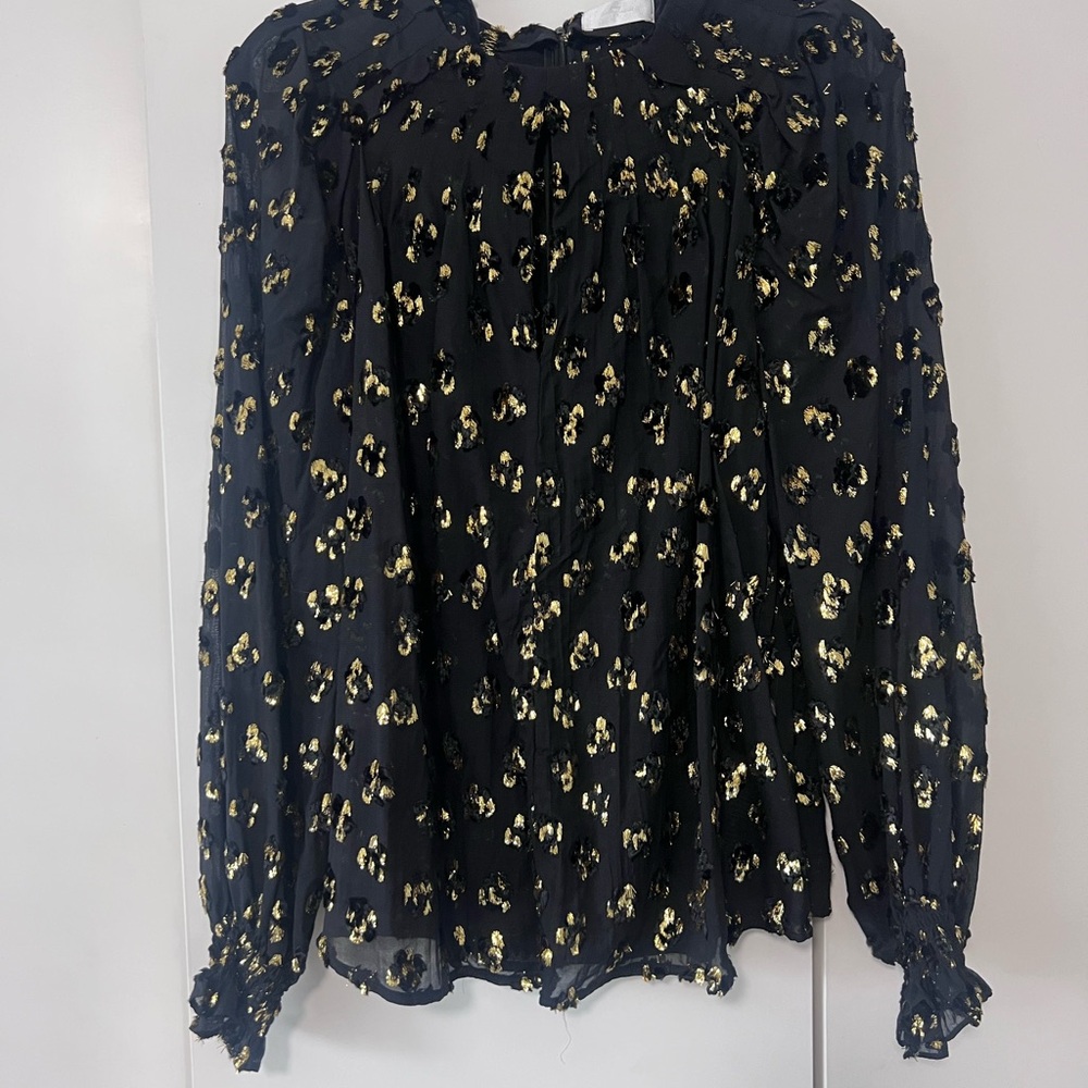 7 For All Mankind Black Ruffled Blouse with Peter Pan Collar